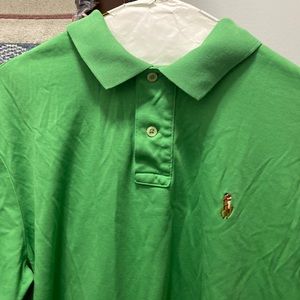 Boys large light green silk polo